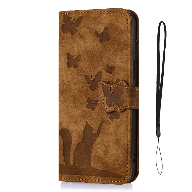 Embossed Butterfly Cat Card Slot Wallet Flip Case 